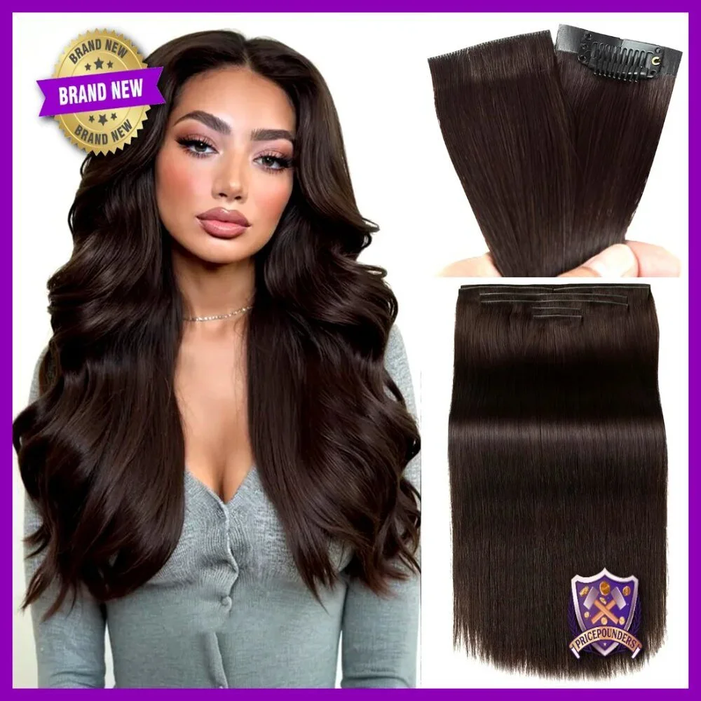 18 Inch Human Hair Clip-In Extensions 7 Piece Set Invisible Weft